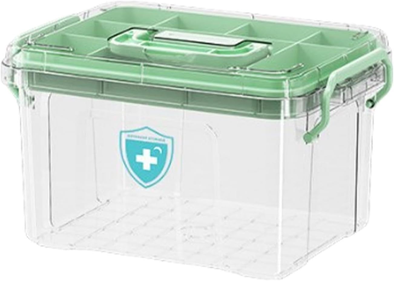 Household Medicine Organizer with Clear Layers and Secure Lid 1