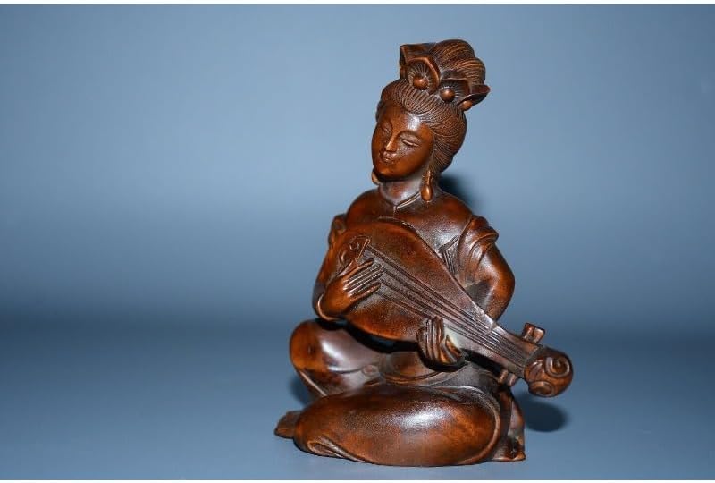 Handcrafted Boxwood Lute Player Meditating Figurine