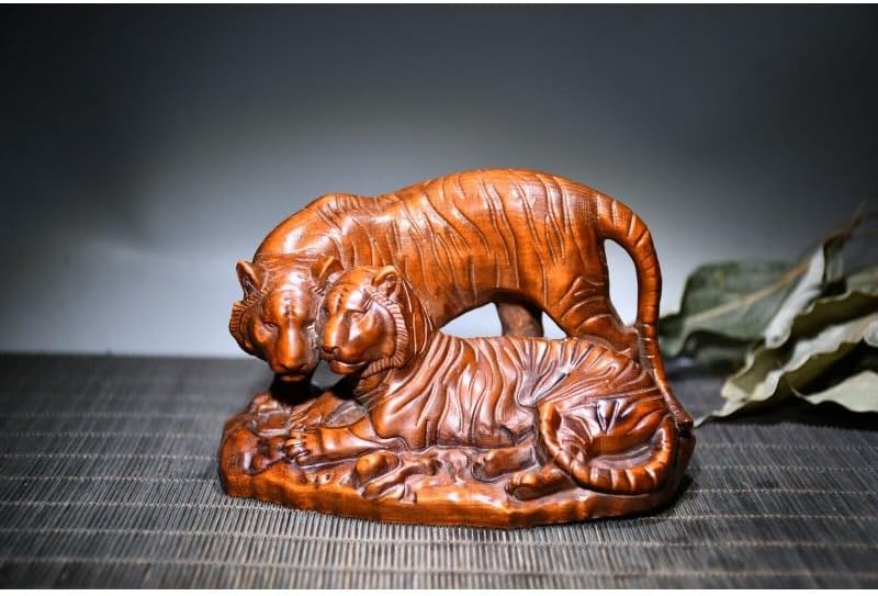 LimpaC Collection Boxwood Two Tiger Statues Meditating Sculpture