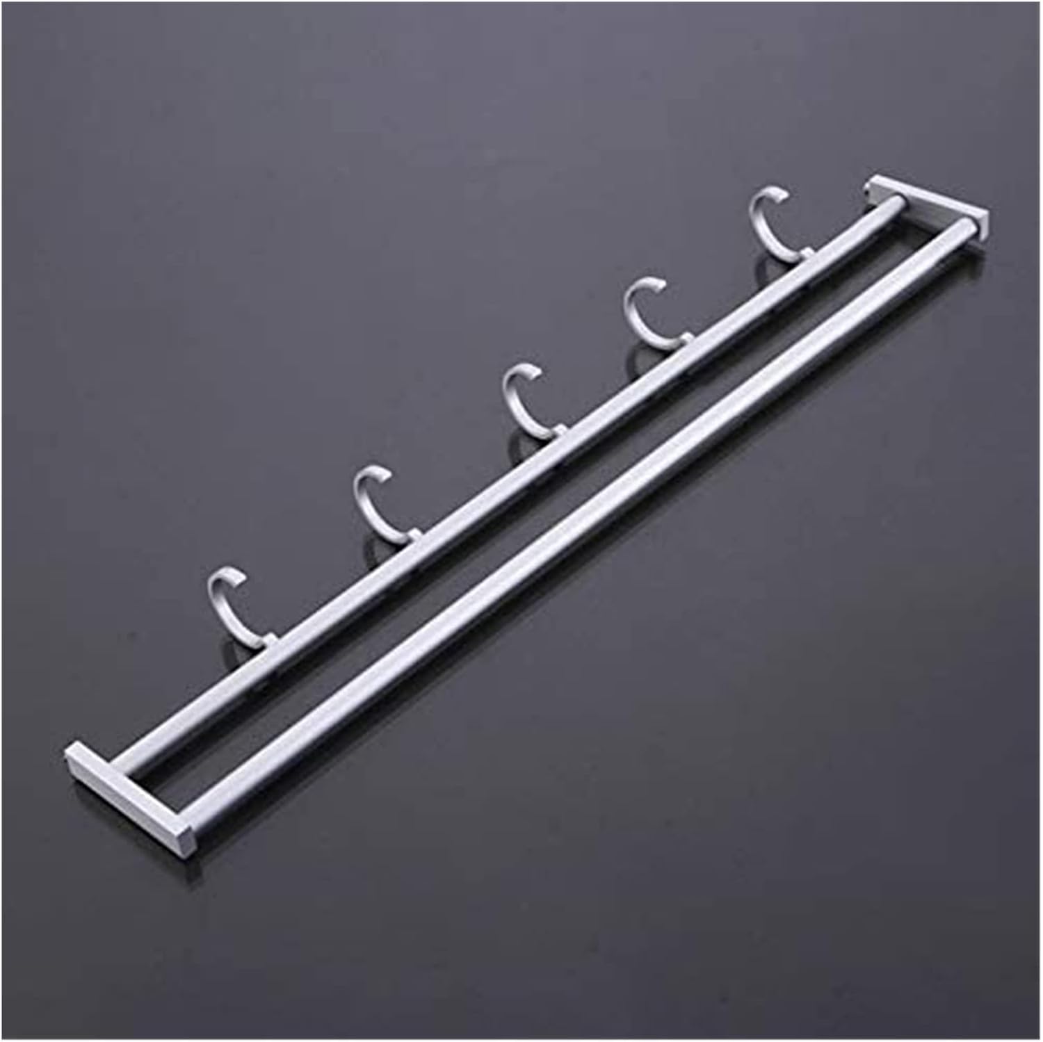 ALDEPO 40cm Aluminum Towel Rack with 5 Hooks and Double Shelf