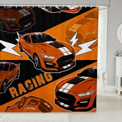 Erosebridal Race Car Shower Curtain Set for Boys Kids