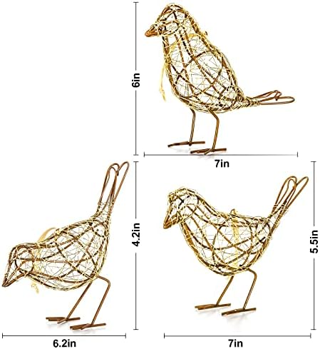 ZZZ TYLOO Gold-Wire Bird Statues Trio Decor Set