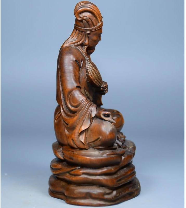 LimpaC Boxwood Zhuge Liang Meditating Statue Decor
