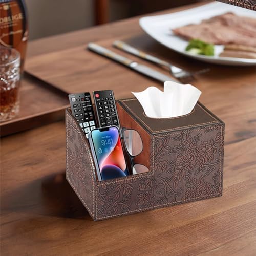 BLIENCE PU Leather Tissue Box Cover with Storage