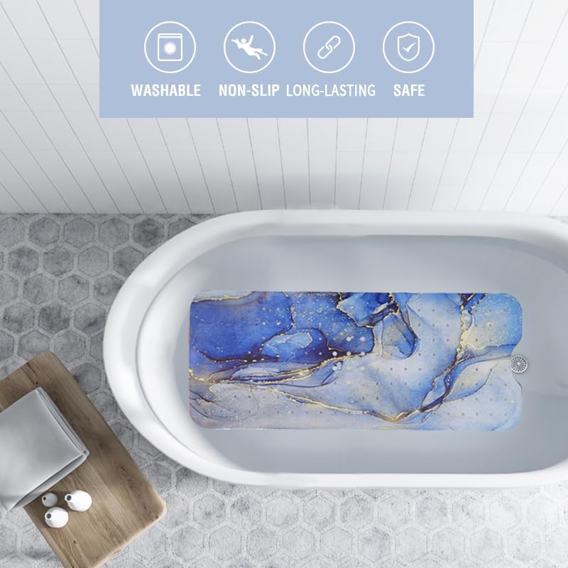 Denifeiya Blue Non Slip Marble Bathtub Mat 40x16