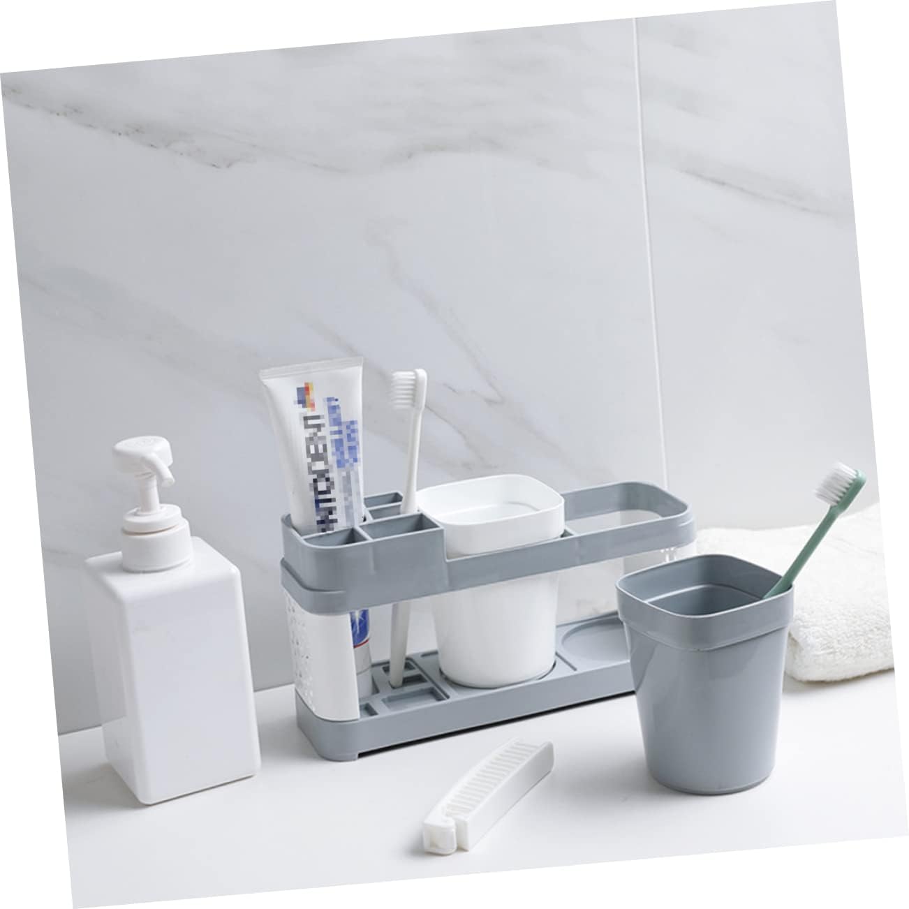 KONTONTY Toothbrush Holder with 2 Cups and 5 Slots