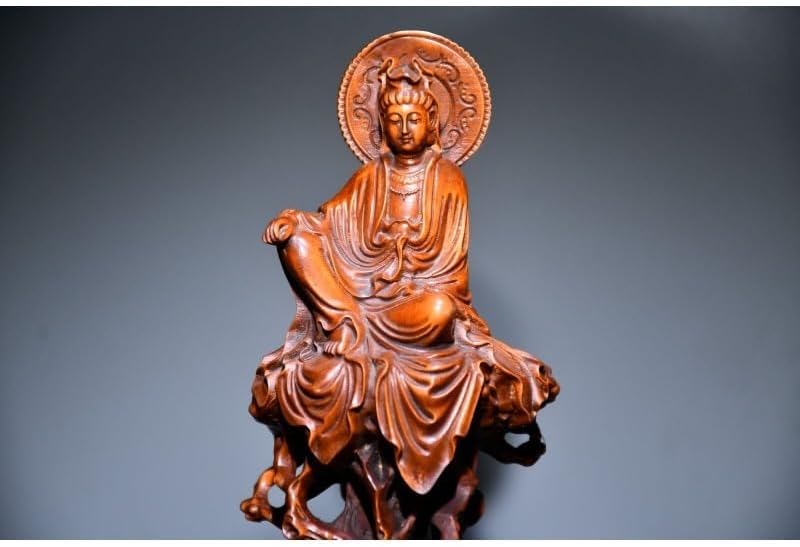 Handcrafted Boxwood Guanyin Sitting Pine Statue