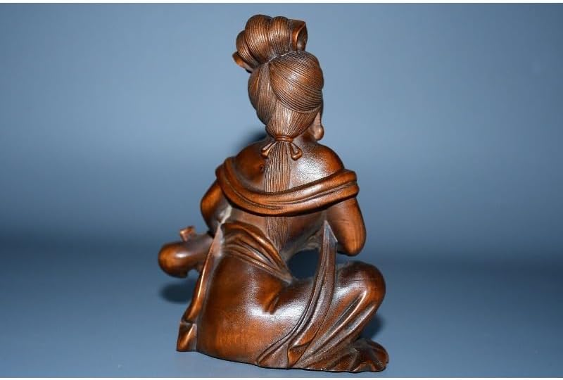 Handcrafted Boxwood Lute Player Meditating Figurine