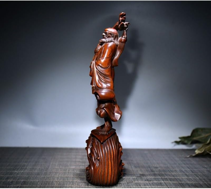 Handmade Boxwood Dharma Buddha Meditating Statue Decor