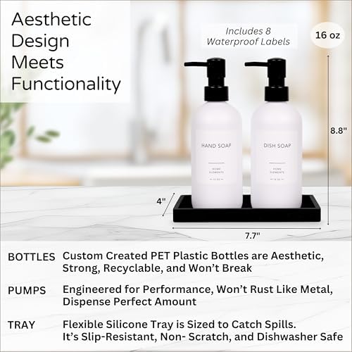 ShatterFree Soap Dispenser Set - 16 oz PET Plastic with Pump Tray