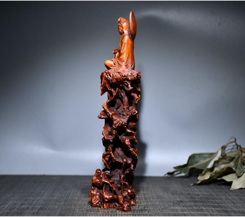 Handcrafted Boxwood Guanyin Sitting Pine Statue