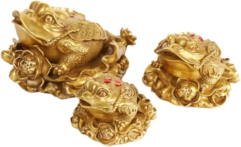 Usoway Collectible Gold Frog Statue with Lotus and Leaves