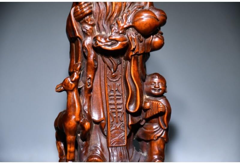LimpaC Handmade Boxwood Red Crane Statue Decor