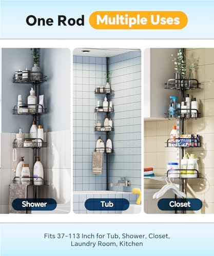 EUHOME Corner Shower Caddy Tension Pole 4-Tier Organizer