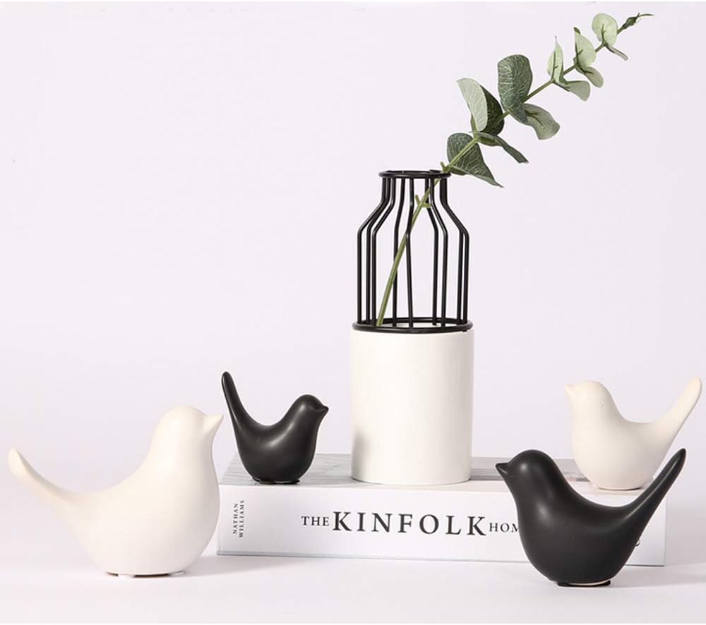 Home Small Ceramic Statues Black Birds Decor