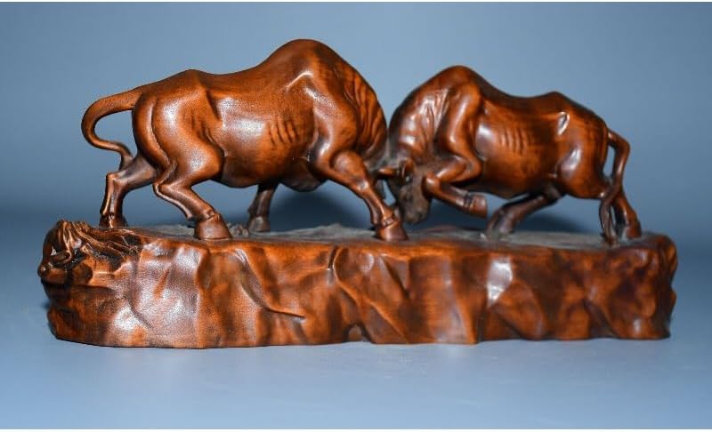LimpaC Mini Boxwood Zodiac Ox Statues Handmade Decor