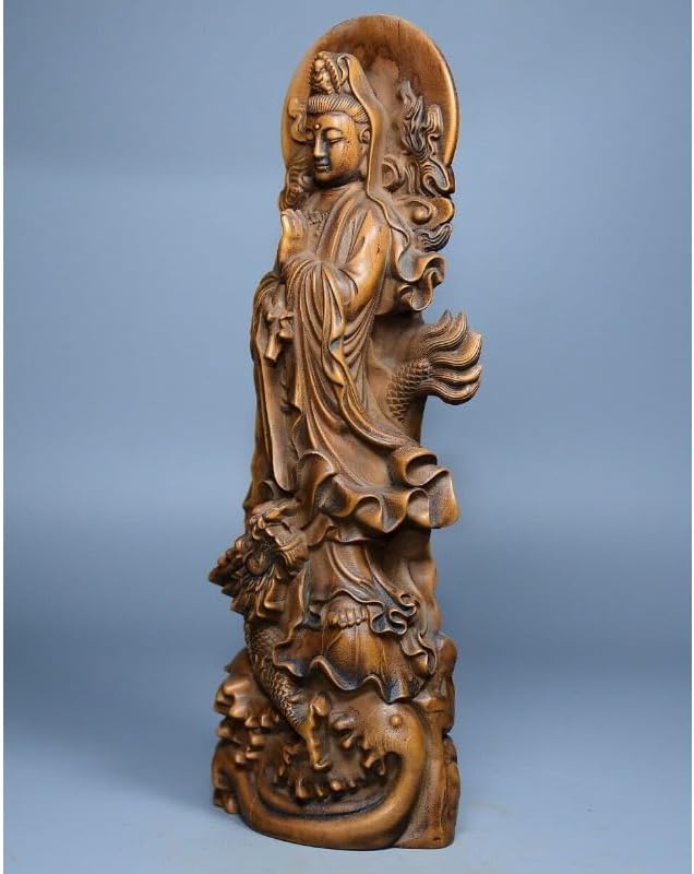 LimpaC Handcrafted Guanyin Dragon Statue with Boxwood Base