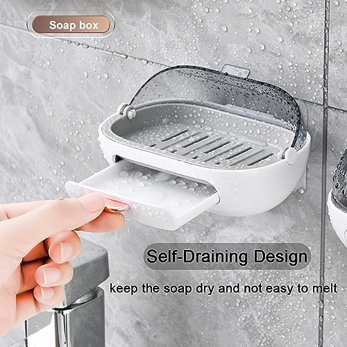 NICAVKIT 2 Pack Shower Soap Holder with Lid and Drain