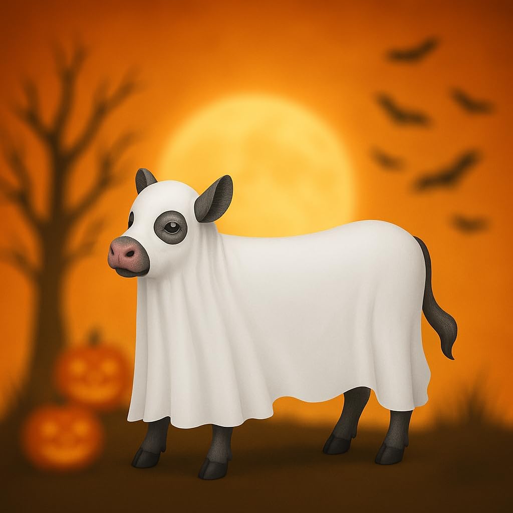 Spooky Metal Ghost Cow Statue Halloween Decor