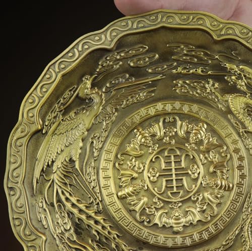 Usoway 24cm Brass Dragon and Phoenix Serving Tray