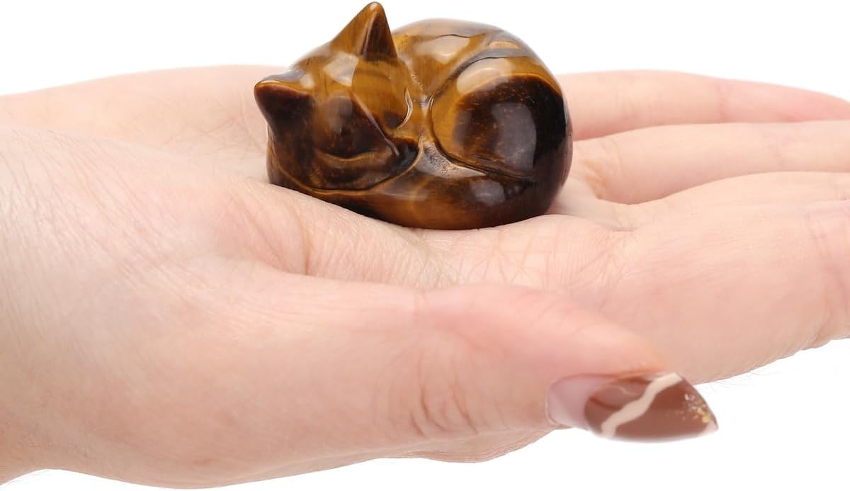 Jovivi Tiger Eye Crystal Cat Figurine 16 Handmade Ornament