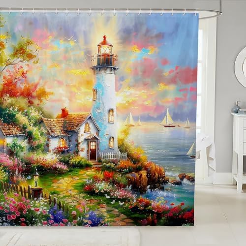 Erosebridal Lighthouse Shower Curtain Set