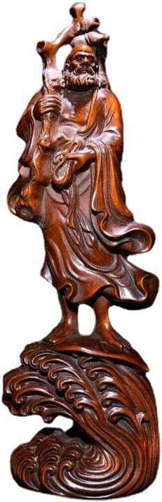 Handmade Boxwood Dharma Buddha Meditating Statue Decor
