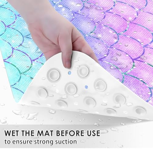 Culudea Pink Blue Mermaid Bathtub Mat 40X16 Inch Non-Slip