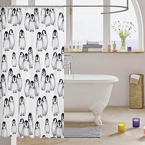 Erosebridal Penguin Bath Curtain Set Grey White Black 72x78