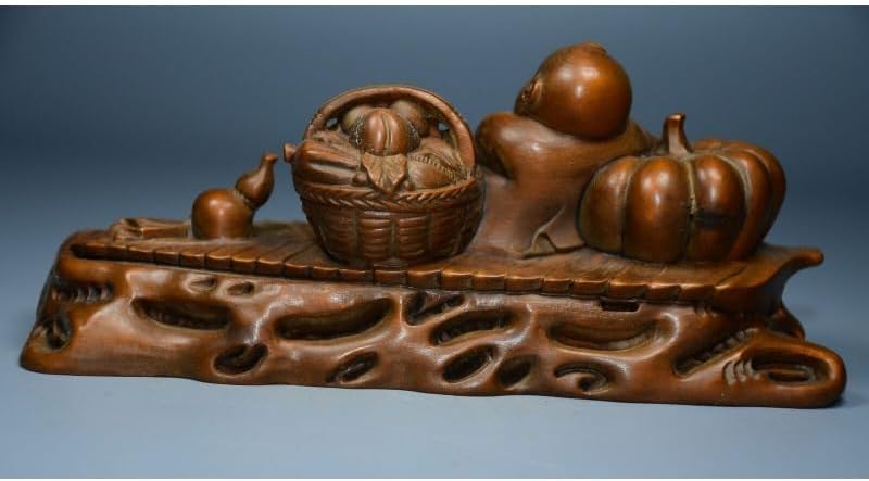 Handcrafted Boxwood Pumpkin Bottle Gourd Child Statue 1