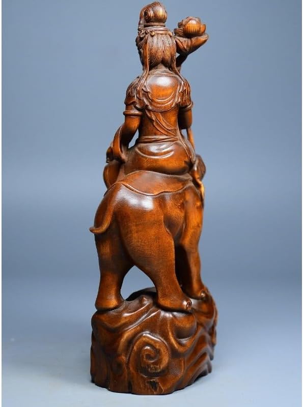 Handcrafted Boxwood Samantabhadra Bodhisattva Statue