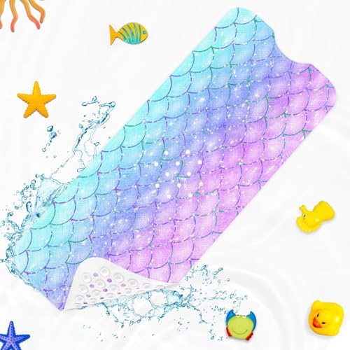 Culudea Pink Blue Mermaid Bathtub Mat 40X16 Inch Non-Slip