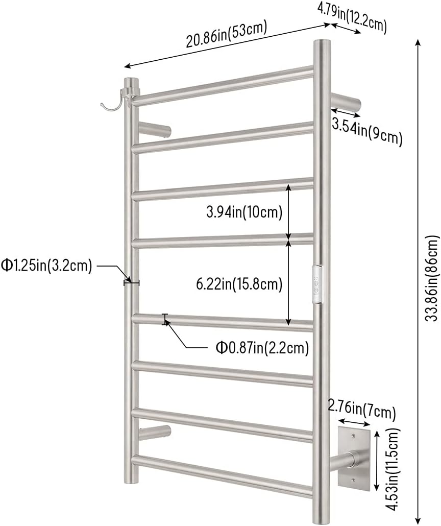 NORTTA Wall Mounted Towel Warmer 8 Bars 21 x 34