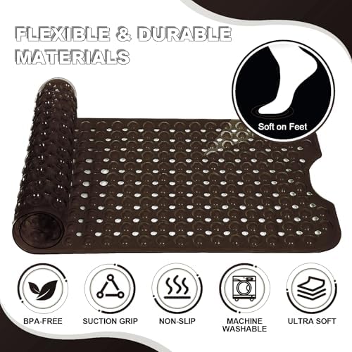 Linoows Extra Large Bathtub Mat with Suction Cups and Drain Holes