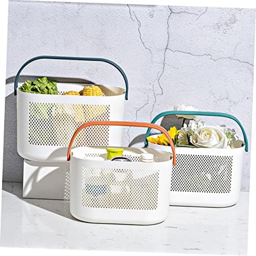 Mobestech Lightweight Plastic Storage Basket with Handles for Bathroom and Kitchen