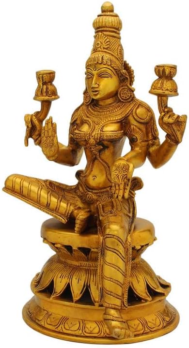 Statuestudio Brass Lakshmi Maa Idol 12 Inch Hindu Goddess of Wealth Statue
