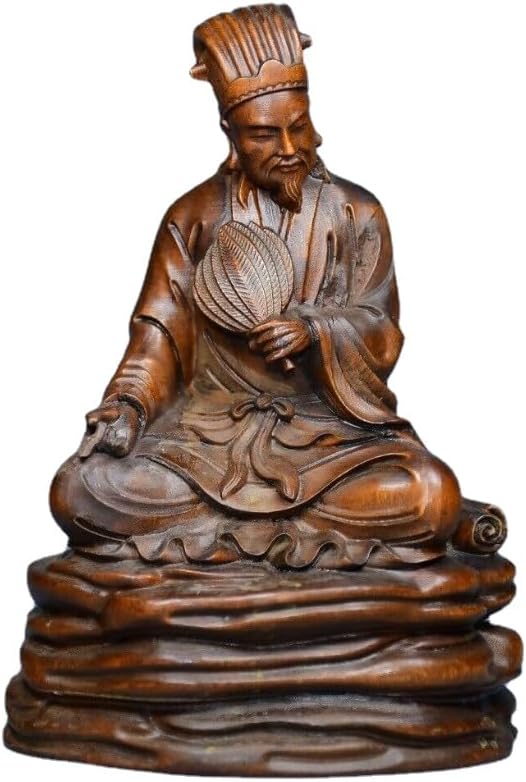 LimpaC Boxwood Zhuge Liang Meditating Statue Decor