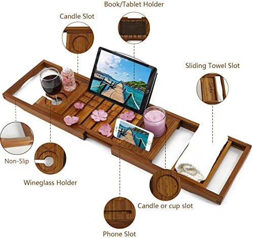 Utoplike Teak Bathtub Caddy with Tablet Holder