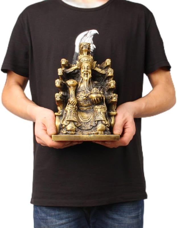 Usoway Large Copper Nine Dragons Wealth God Statue