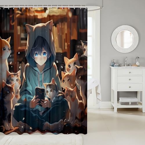 Erosebridal Kawaii Boy Anime Shower Curtain Set