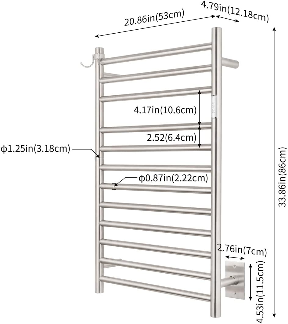 NORTTA Wall Mounted Towel Warmer 12 Bars with Plug-in and Hardwired Options