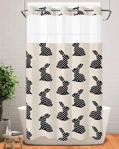 Anzona No Hook Easter Rabbit Shower Curtain Set