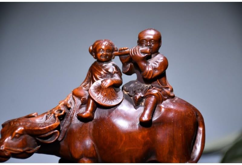 LimpaC Handcrafted Boxwood Child Riding Ox Statue