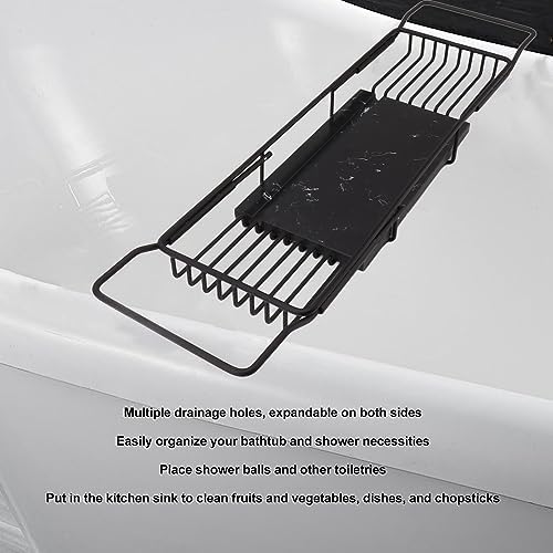 Fafeicy Metal Marble Bathtub Tray with Anti-Slip Retractable Shelves