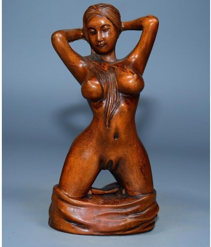 Handcrafted Boxwood Meditating Woman Sculpture