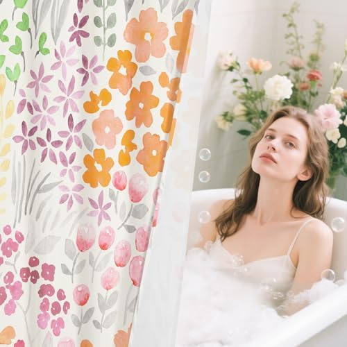 Litabel Cute Colorful Floral Shower Curtain Set