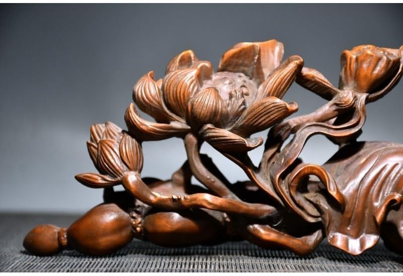 LimpaC Handcrafted Boxwood Lotus Flower Cancer Statue Meditating Figurine Decor