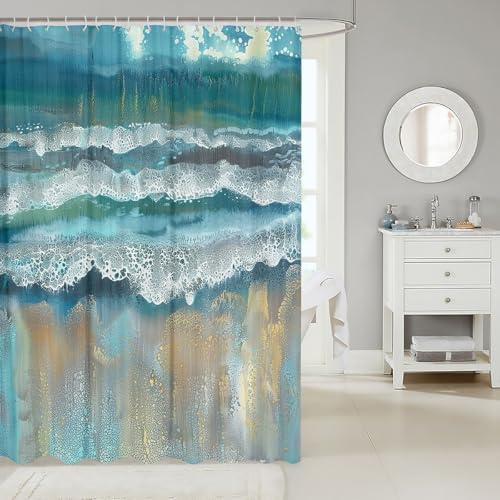 Erosebridal Ocean Shower Curtain Set 72x72 Blue Sea Waves