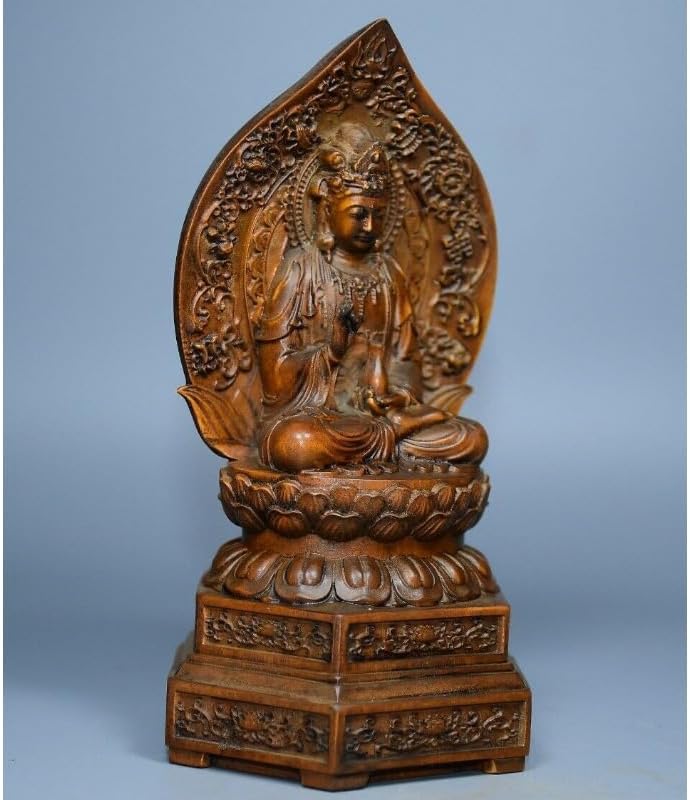 Handcrafted Boxwood Avalokitesvara Meditation Statue