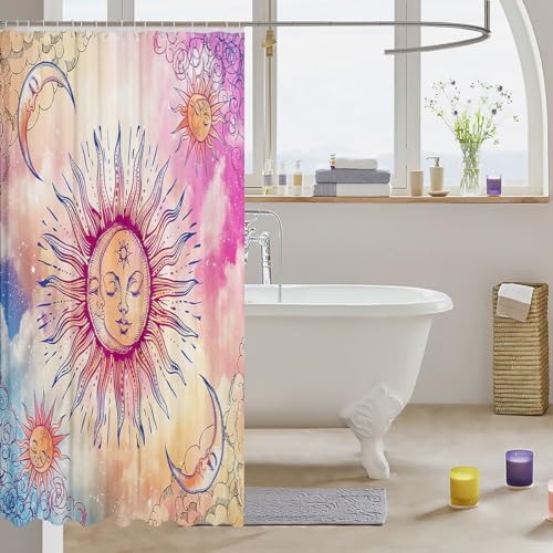 Sun And Moon Kawaii Shower Curtain Set